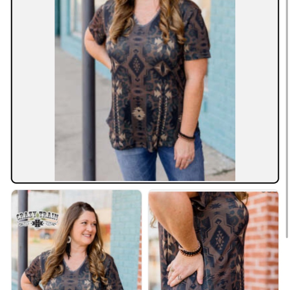 Crazy Train Women's Brown Geometric Short Sleeve Top